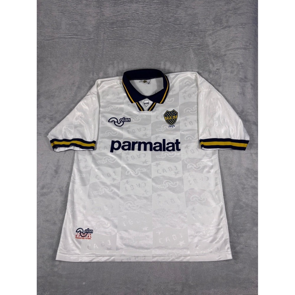Vintage 90s Boca Juniors Size 46 Olan Parmalat Away Soccer Jersey White Mens XL